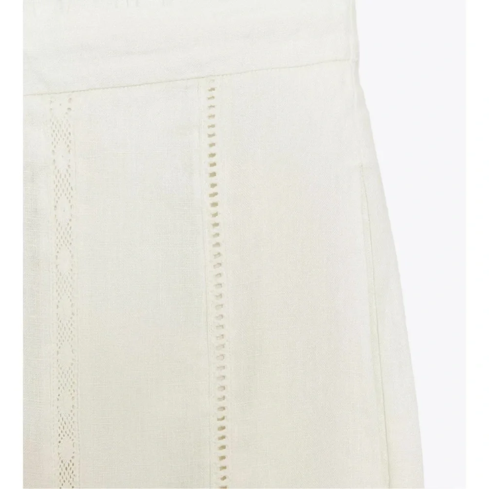 Zara 100% linen drawstring pants ladder stitch - Picture 3 of 10